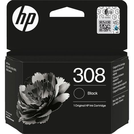 Cartucho de tinta negra HP 308, 1 unidad.