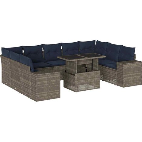 Maison Exclusive - 10-teiliges Gartensofa-Set mit Kissen, grau, P (1/5)