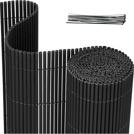 TolleTour 90x300cm Brise-Vue PVC Effet Bambou pour Jardin et Balcon – Clôture Occultante, Pare-Vent, Brise-Vue Balcon, Clôture de Jardin Gris