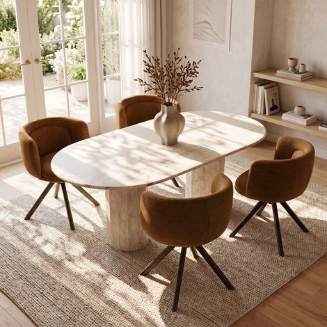 Wahson Esszimmerstühle drehbar 4er Set aus Chenille, Polsterstuhl mit Metallgestell & Rückenlehne gepolsterter Drehstuhl für Küche/Esszimmer, Braun