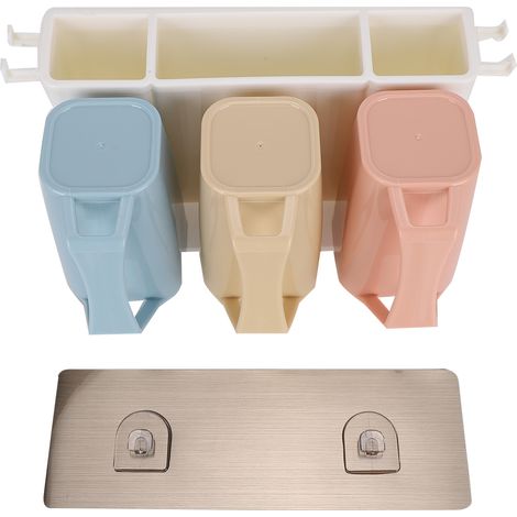 Porte-brosse à dents mural salle de bain avec gobelets, support dentifrice fixé au mur, lot de 2 verres (1/5)