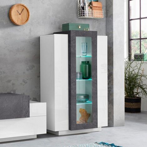 Mobile Vetrina Coro L 80 x H 120.5 x P 38 cm bianco lucido e grigio ardesia (1/5)