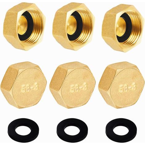 Bouchons laiton brut femelle 15/21 (1/2') – Lot de 6 bouchons avec joints en caoutchouc – Étanchéité pour tuyaux et robinets (1/5)