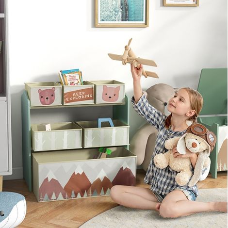 Meuble de rangement enfant 63x30x66 cm en bois vert, gain de place pour chambre FloraGrace (1/5)