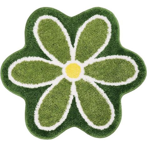 Tapis de bain - Motif floral - Tapis de douche lavable - Polyester - Décoration de salle de bain - 40 x 40 cm - Vert (1/5)