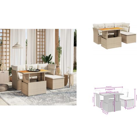 6-tlg. Garten-Sofagarnitur mit Kissen Beige Poly Rattan - Gartenmöbel - Sofagarnitur - Rattan Möbel - Outdoor Möbel - Lounge Set (1/3)