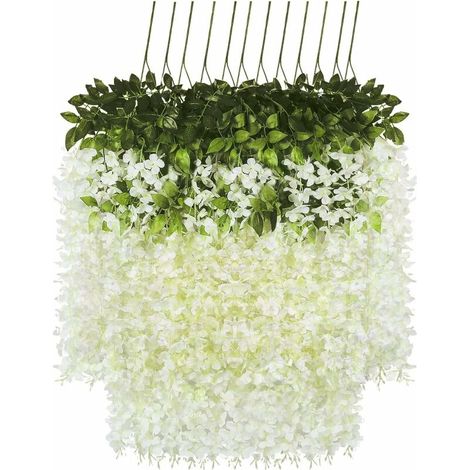 Lot de 12 fleurs artificielles de glycine en soie, fausses tiges de glycine, pour la décoration de la maison, du jardin, des fêtes et des mariages (blanches)-AquaForge (1/5)