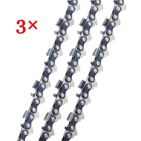 Lot de 3 Chaînes de tronçonneuses à gouges carrées 3/8" 1,3 mm 52 maillons longueur de guide-chaîne 35 cm compatible avec Oregon Bosch Dollmar Hitachi Echo Einhell Makita Husqvarna et autres (1/4)