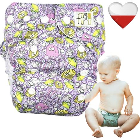 Pannolini riutilizzabili a tasca in Coolmax con stampa animali marini, marca NappiMe. (1/5)