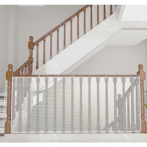 Filet de Sécurité pour Balcons et Escaliers, Blanc 4500Lx90H CM, Protection Ajustable pour Bébés, Chats et Jouets-KZQ