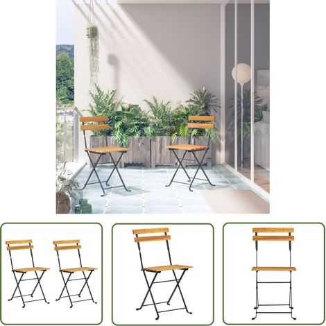 The Living Store Klappbare Gartenstühle 2 Stk. Stahl und Massivholz Akazie - Klappbarer Stuhl - Gartenstuhl - Esszimmerstuhl - Outdoor Möbel - Holzstuhl (1/5)