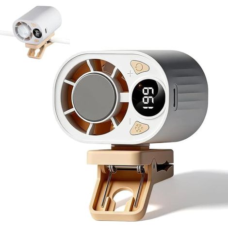 Ventilatore da auto a clip 2026, mini raffrescatore d'aria ricaricabile tramite USB, ventilatore silenzioso senza pale a 199 velocità, clip girevole a 360°, adatto per auto, viaggi e campeggio, bianco (1/4)