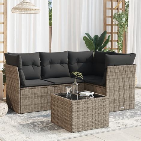 vidaXL Set Divano da Giardino 5 pz con Cuscini Grigio in Polyrattan (1/4)
