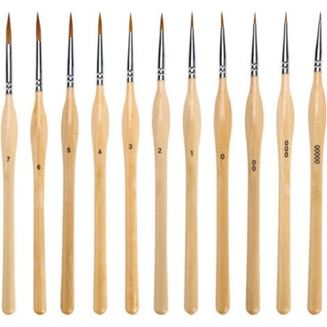 1 lot de 11 pinceaux de peinture, détail miniature, poils en nylon, pinceaux pour huile, acrylique, aquarelle et gouache, pinceau de détail avec manche en bois naturel, idéal pour les débutant