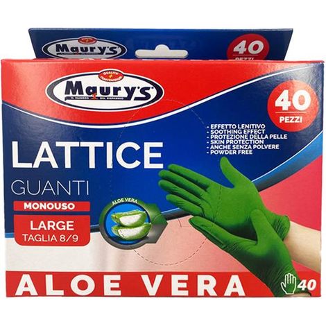 MAURY'S GUANTI LATTICE SUPER PESANTI 40 PZ TAGLIA L - 8/9 ALOE VERA