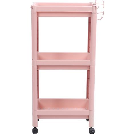 Étagère de rangement au sol pour salle de bain, multicouche, stable, durable, étagère d'angle autoportante, rose, 3 couches (avec roulettes) (1/5)