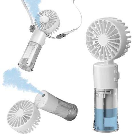 Ventilateur brumisateur portable rechargeable 1500 mAh,4 vitesses,usage intérieur et extérieur,idéal femme,maison,bureau,voyage (blanc) (1/5)