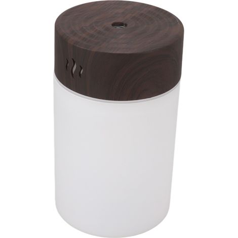 Mini humidificateur 260 ml, rechargeable par USB 5 V, avec veilleuse LED colorée, aspect bois foncé, idéal pour la chambre, le bureau ou la voiture.