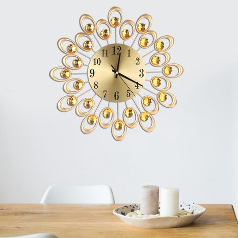 Horloge florale de style européen, en fer forgé, silencieuse, à piles, facile à lire, pour la maison ou le bureau (dorée) (1/5)
