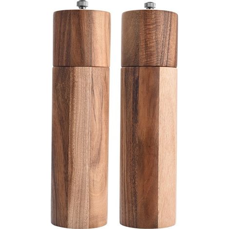 Moulin à poivre cylindrique en bois d'acacia avec noyau en céramique, lot de 2 (1/5)