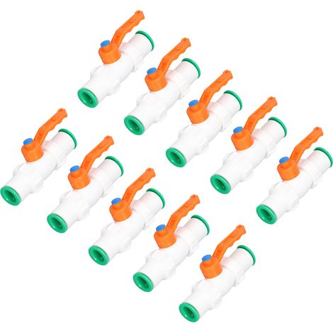 Lot de 10 vannes à bille pour tubes à connexion rapide, raccord droit, 20 mm, pour systèmes d'eau. (1/5)