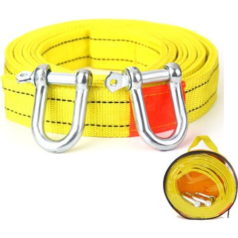 Sangle Remorquage Voiture Corde de Remorquage de 5 Mètres 5 Tonnes (11 000 LB) Sangle de remorquage Haute résistance Sangle Remorquage avec Sac et 2 Crochets en Forme U pour Véhicules Remorquage (1/5)