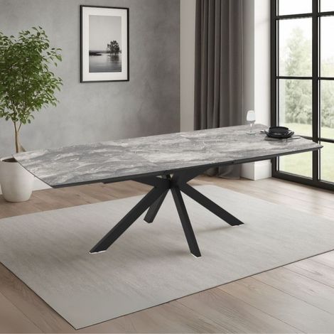 Tavolo allungabile Verano piano effetto marmo arabesque nero e base nera 180/240x100x76H (1/5)