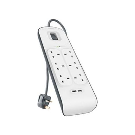 Belkin BSV604AF2M protezione da sovraccarico Bianco 6 presa[e] AC 2 m (6 WAYSURGEPROT 2M 2 X 2.4AMPUSBCHARG)