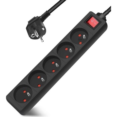 Multiprise 4 Prises 16A 2P + T avec Interrupteur, 3 Prises, Rallonge 3M 230 V avec sécurité Enfant, Noir (1/5)