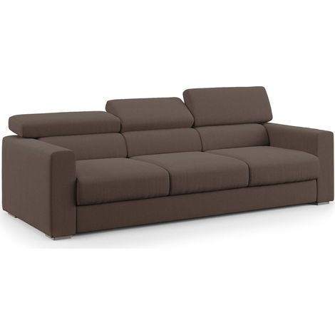 Dylan Divano a 3 sedute con estraibile a cassettone in tessuto simil cotone impermeabile T13 240 cm marrone