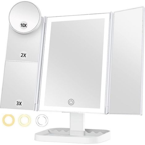 TrAdE Shop Traesio - Specchio Trucco Con Ingranditore 10x 3x 2x Illuminazione A 3 Colori 72 Led Touch - (1/5)