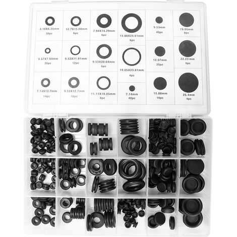 Lot de 250 passe-fils caoutchouc, joints électriques ronds, accessoires d'étanchéité avec boîte de rangement (1/3)
