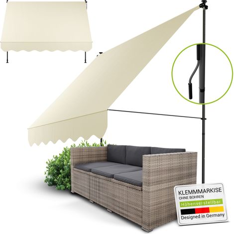 Juskys Klemmmarkise Kapstadt - Höhenverstellbar, Montage ohne Bohren, wasserabweisend, UV-beständig, senkrecht & diagonal - 250x120 cm, Beige (1/5)