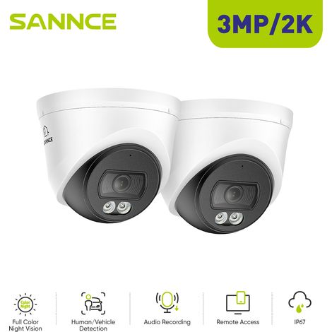 SANNCE Caméras de vidéosurveillance 3MP PoE avec détection intelligente humaine/véhicule et enregistrement audio (1/5)