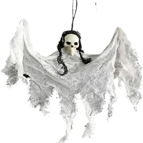 Décorations Halloween horreur - Crânes, fantômes et maison hantée - Accessoires déco pour fête - Intérieur et extérieur-Blanc