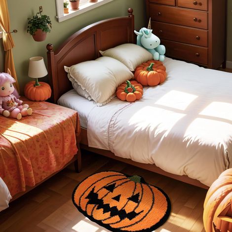 Tapis de bain citrouille lavable pour salle de bain, orange, tapis de bain décoration d'Halloween, tapis de bain en peluche antidérapant, 40 x 60 cm (1/5)