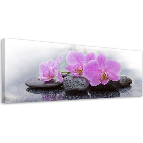 Tableau sur toile Orchidée rose et pierres 90x30 (1/5)