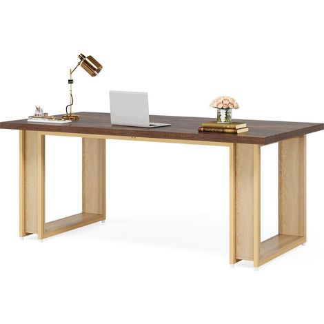 Schreibtisch 160cm mit Metallrahmen, rustikal braun, für Büro und Homeoffice (1/5)