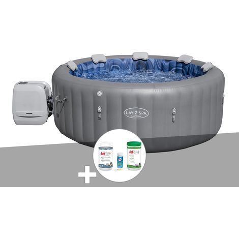 Kit spa gonflable Bestway Lay-Z-Spa Santorini rond HydroJet Pro 5/7 places + Kit traitement brome