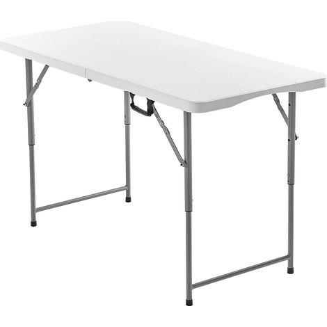Table Pliante Blanche 120 cm, Table de Camping Portable avec Hauteur Réglable, Table Rectangulaire Robuste pour Intérieur et Extérieur (1/5)