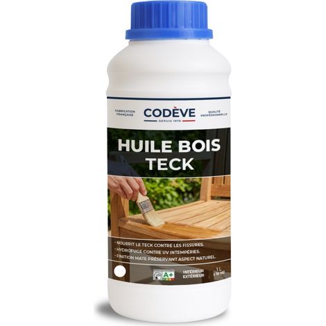 Codève Bois – Huile pour bois teck 1 L – Incolore – Protection meubles, sols et terrasses – Finition naturelle hydrofuge
