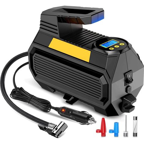 Reifenfüller, tragbare Autoreifen-Luftkompressorpumpe, 12-V-DC-Autoreifenpumpe mit digitalem Druckmesser, Fahrrad-Notfall-LED-Licht bis zu 150 PSI, Ball (1/4)