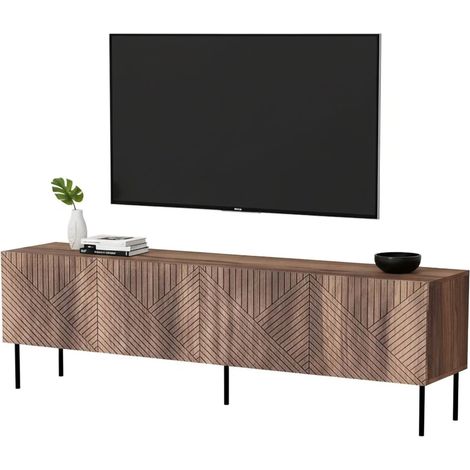 Mobile porta TV Marea, Madia da salotto con quattro ante battenti, Rialzato da terra, 190x40 h58 cm, Noce