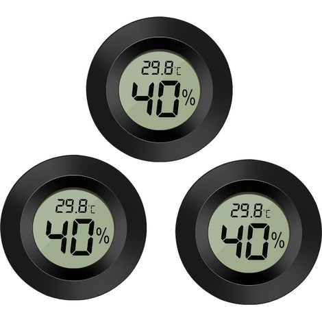 royaluxe - 3-Pack Hygromètre Thermomètre Moniteur LCD Numérique Jauge d'humidité extérieure pour intérieur/extérieur Humidificateurs Déshumidificateurs Greenhouse Basement Babyroom, Noir Rond (1/5)