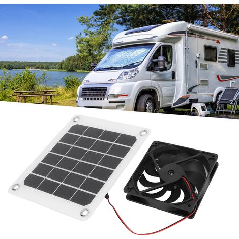 Les accessoires pour camping-cars comprennent un panneau solaire monocristallin en silicium de 10 W, un boîtier de ventilation carré de 120 mm et un ventilateur d'extraction solaire de 5 V. (1/5)