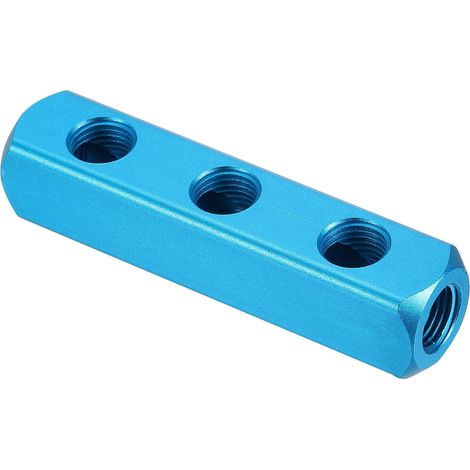 3 Voies 6 Port Air Collecteur G1/4 pouce Aluminium Bleu (1/5)