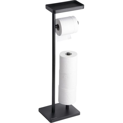 Porte-Papier Toilette Sur Pied - Acier Inoxydable - Etagère Supérieure Avec Tapis Silicone - Rangement Pour 4 Rouleaux - Noir