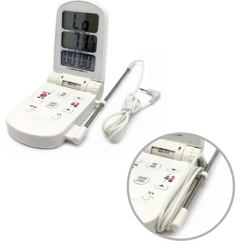 Thermomètre de cuisson numérique pliable pour barbecue, four et fumoir, avec couvercle rabattable et minuterie. (1/4)