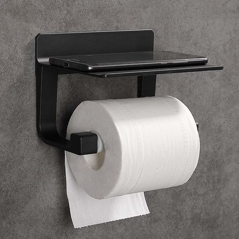 Porta-rotolo di carta igienica Porta-rotolo di carta igienica da parete Autoadesivo, Alluminio nero