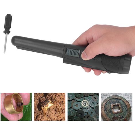 Détecteur de métaux portatif avec écran LCD, détecteur de trésors en or avec fonction lampe torche, noir. (1/5)